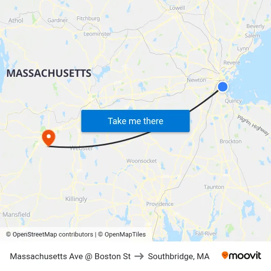 Massachusetts Ave @ Boston St to Southbridge, MA map