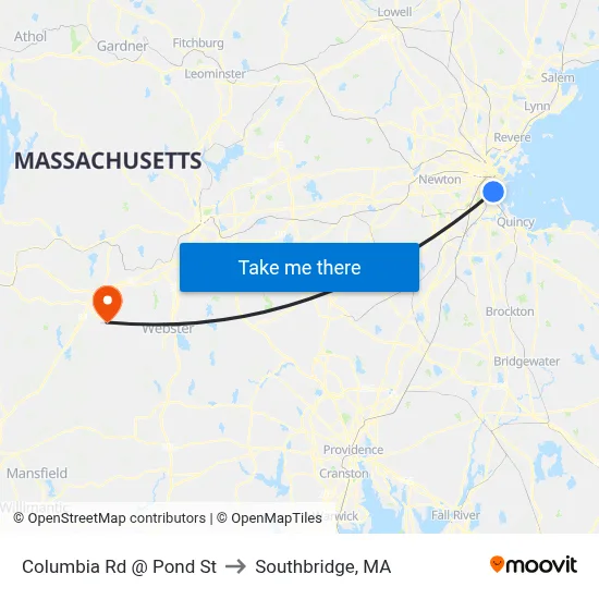 Columbia Rd @ Pond St to Southbridge, MA map
