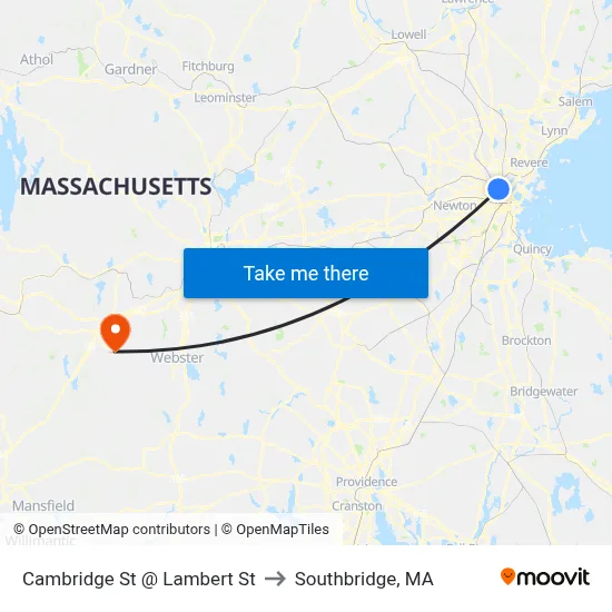 Cambridge St @ Lambert St to Southbridge, MA map