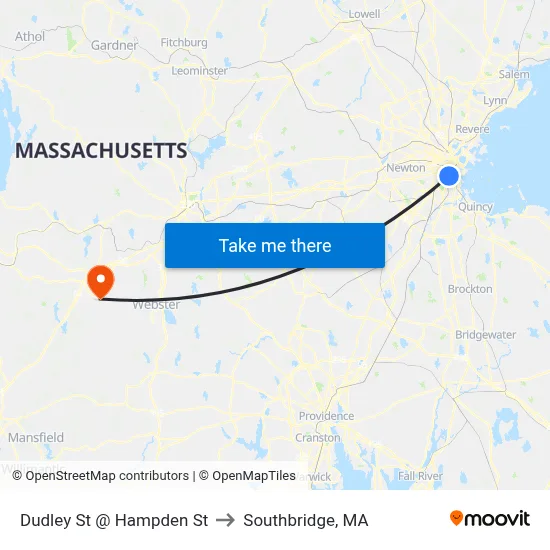 Dudley St @ Hampden St to Southbridge, MA map