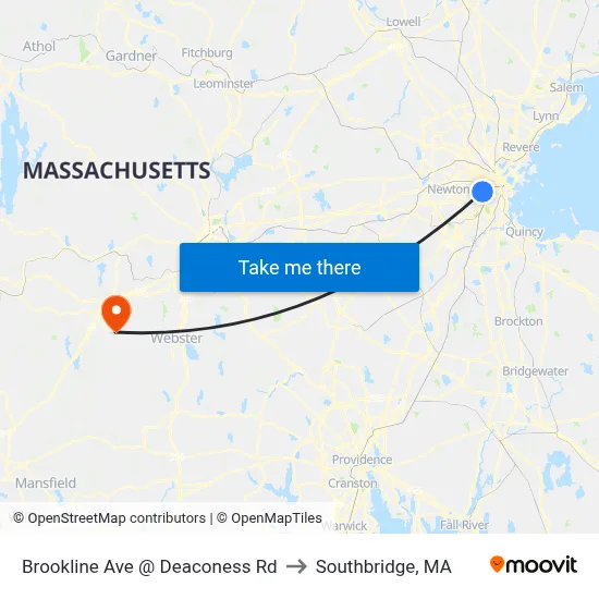 Brookline Ave @ Deaconess Rd to Southbridge, MA map