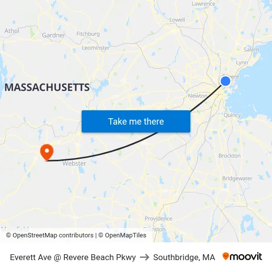 Everett Ave @ Revere Beach Pkwy to Southbridge, MA map