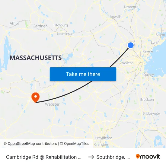 Cambridge Rd @ Rehabilitation Way to Southbridge, MA map