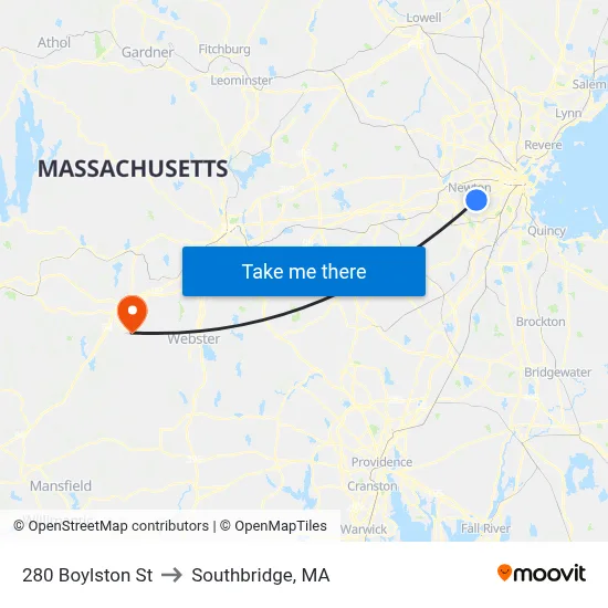 280 Boylston St to Southbridge, MA map