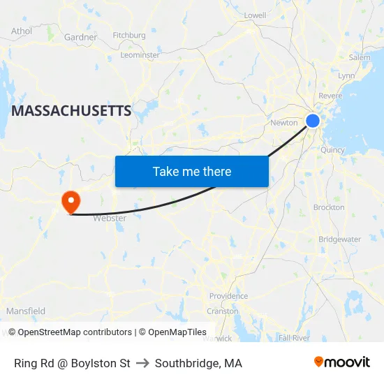 Ring Rd @ Boylston St to Southbridge, MA map