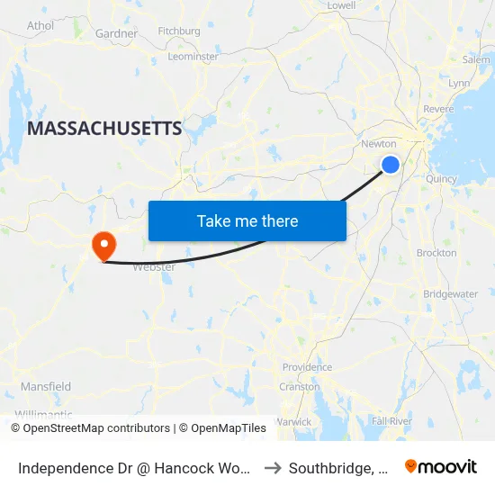 Independence Dr @ Hancock Woods to Southbridge, MA map