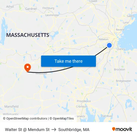Walter St @ Mendum St to Southbridge, MA map