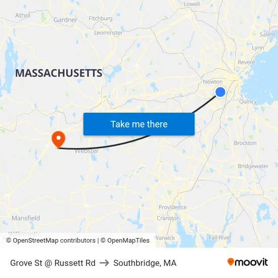 Grove St @ Russett Rd to Southbridge, MA map