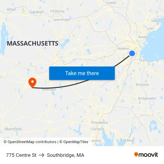 775 Centre St to Southbridge, MA map