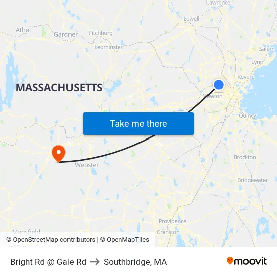 Bright Rd @ Gale Rd to Southbridge, MA map
