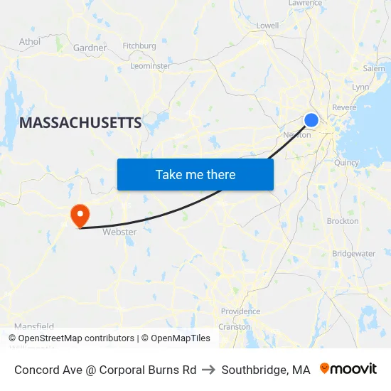 Concord Ave @ Corporal Burns Rd to Southbridge, MA map