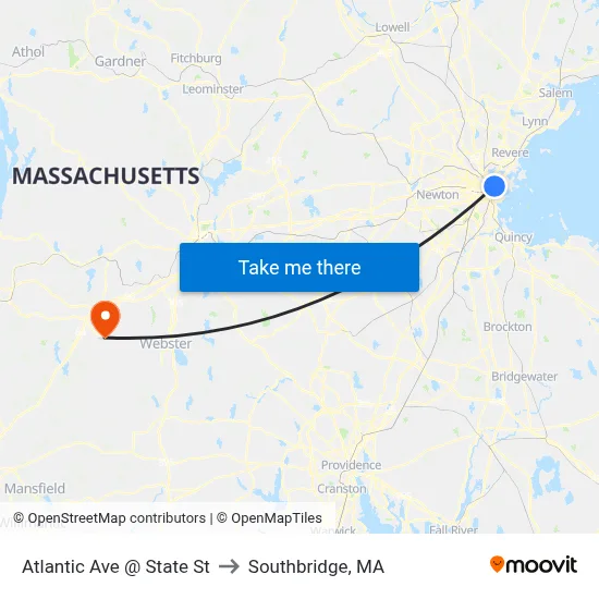 Atlantic Ave @ State St to Southbridge, MA map