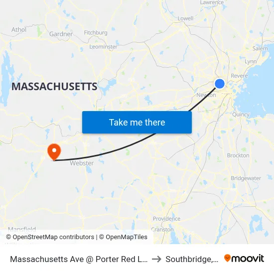 Massachusetts Ave @ Porter Red Line Sta to Southbridge, MA map