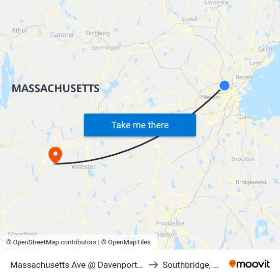 Massachusetts Ave @ Davenport St to Southbridge, MA map