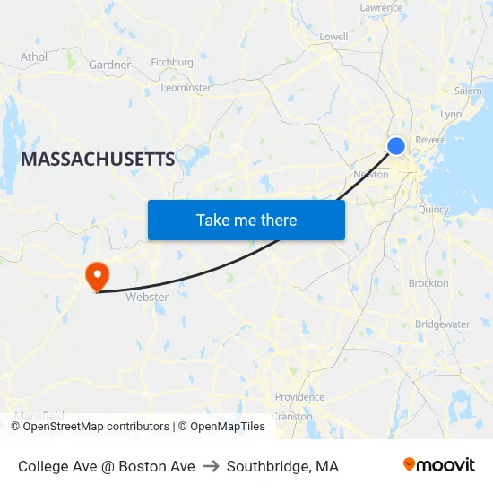 College Ave @ Boston Ave to Southbridge, MA map