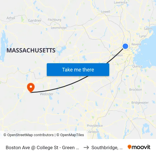 Boston Ave @ College St - Green Line to Southbridge, MA map