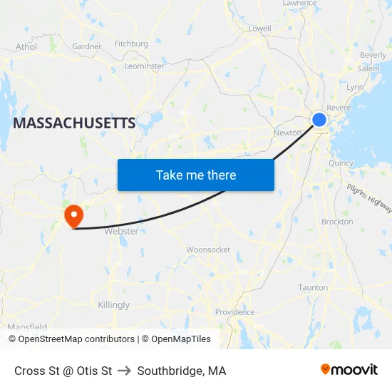 Cross St @ Otis St to Southbridge, MA map