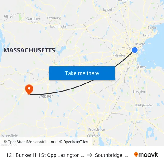 121 Bunker Hill St Opp Lexington St to Southbridge, MA map