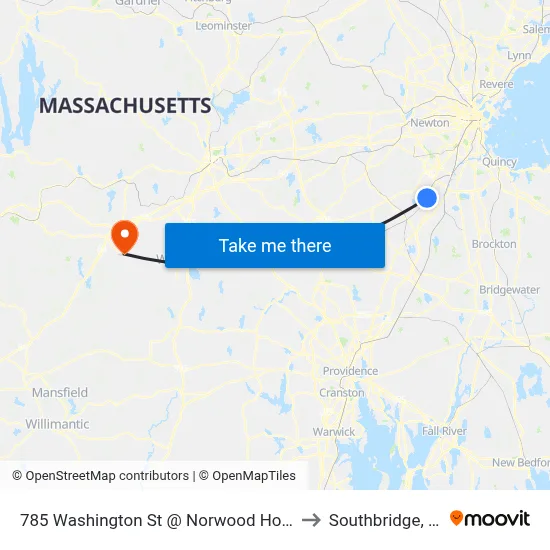 785 Washington St @ Norwood Hospital to Southbridge, MA map