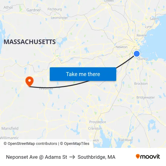 Neponset Ave @ Adams St to Southbridge, MA map