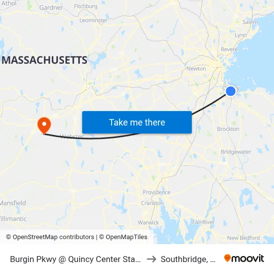 Burgin Pkwy @ Quincy Center Station to Southbridge, MA map