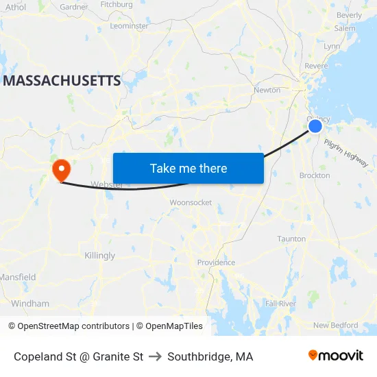 Copeland St @ Granite St to Southbridge, MA map