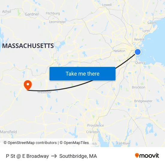 P St @ E Broadway to Southbridge, MA map