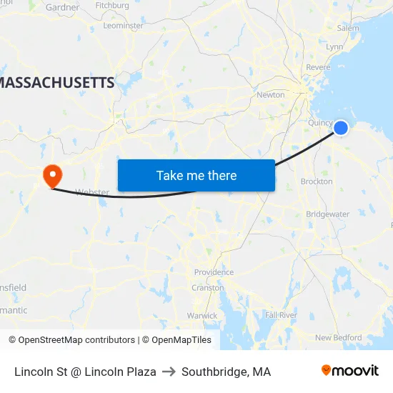 Lincoln St @ Lincoln Plaza to Southbridge, MA map