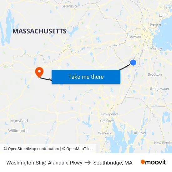 Washington St @ Alandale Pkwy to Southbridge, MA map