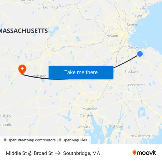 Middle St @ Broad St to Southbridge, MA map