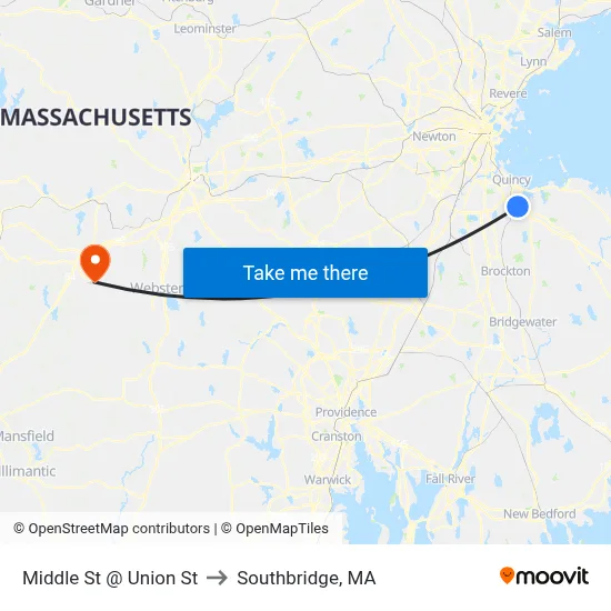 Middle St @ Union St to Southbridge, MA map