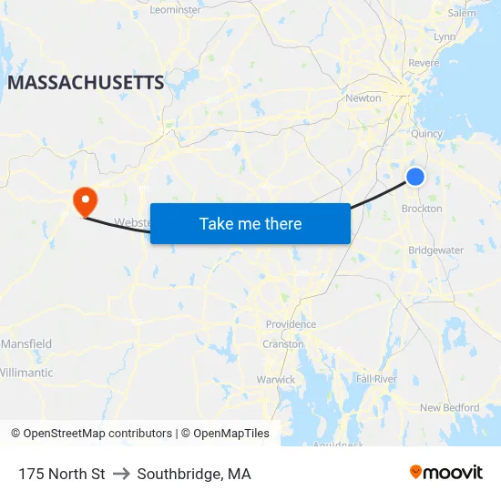 175 North St to Southbridge, MA map
