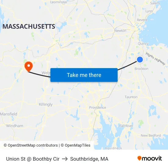 Union St @ Boothby Cir to Southbridge, MA map