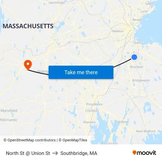 North St @ Union St to Southbridge, MA map