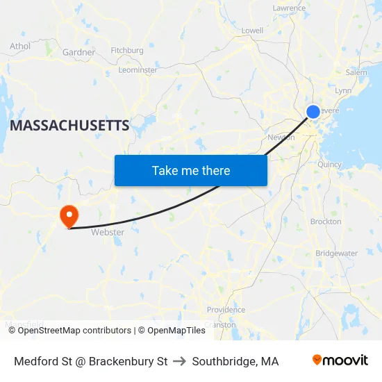 Medford St @ Brackenbury St to Southbridge, MA map