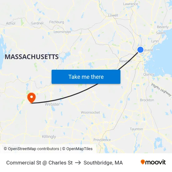 Commercial St @ Charles St to Southbridge, MA map