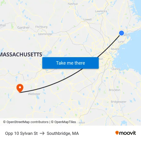 Opp 10 Sylvan St to Southbridge, MA map