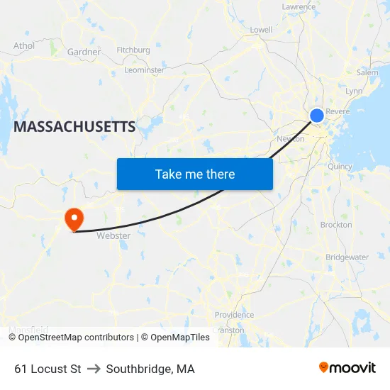 61 Locust St to Southbridge, MA map