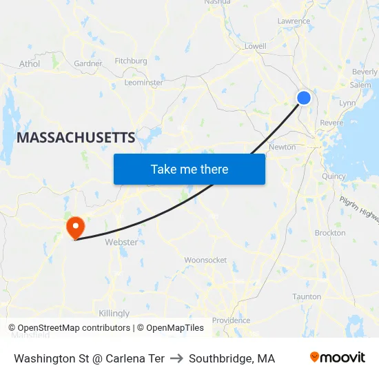 Washington St @ Carlena Ter to Southbridge, MA map