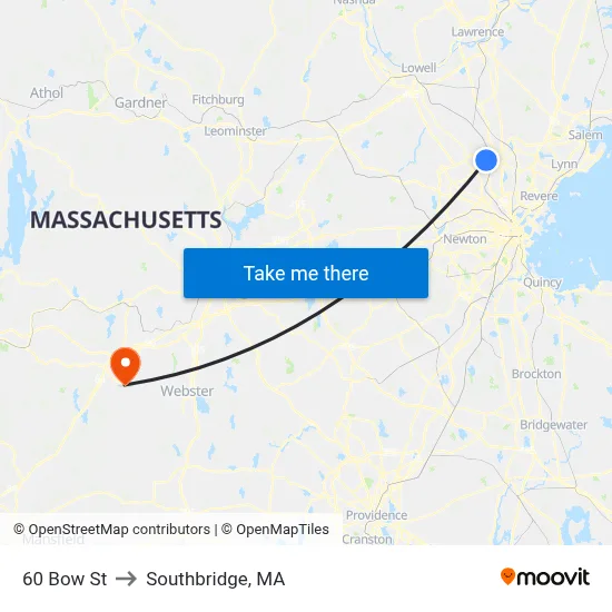 60 Bow St to Southbridge, MA map