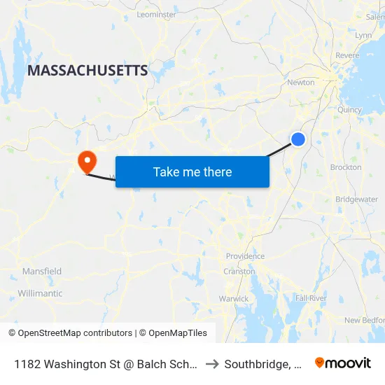 1182 Washington St @ Balch School to Southbridge, MA map