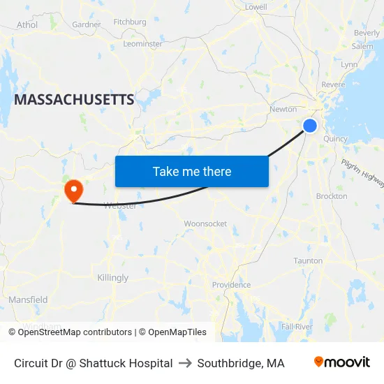 Circuit Dr @ Shattuck Hospital to Southbridge, MA map