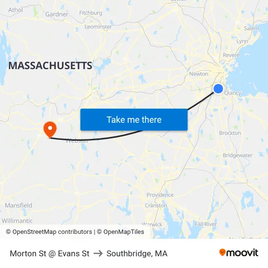 Morton St @ Evans St to Southbridge, MA map