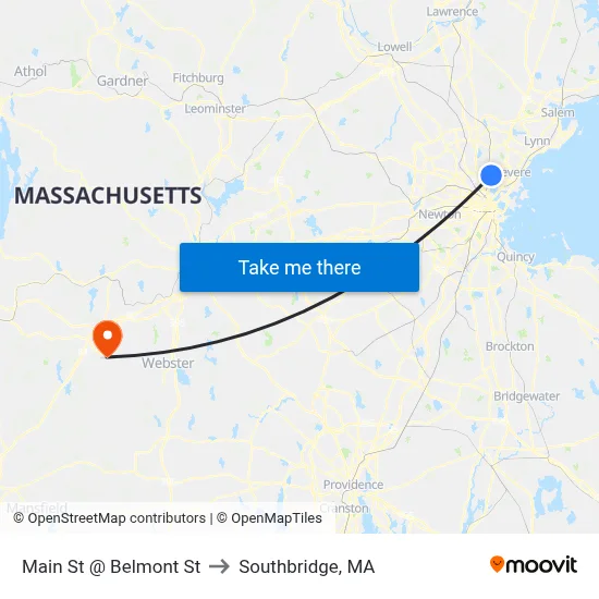 Main St @ Belmont St to Southbridge, MA map