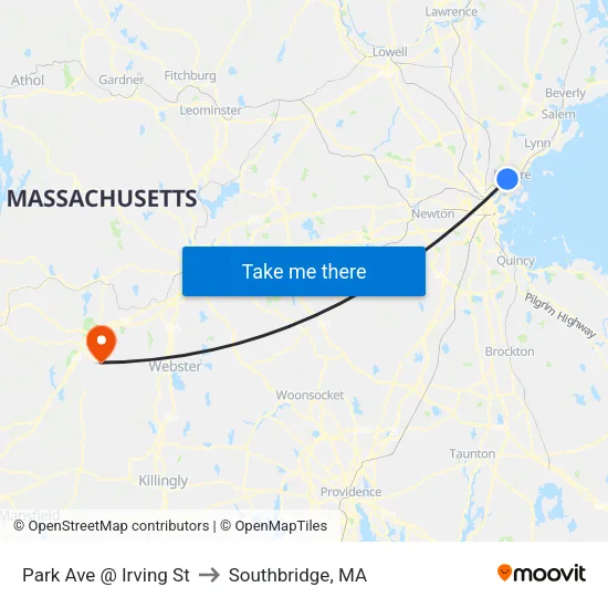 Park Ave @ Irving St to Southbridge, MA map