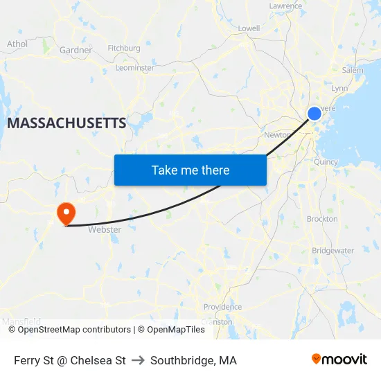 Ferry St @ Chelsea St to Southbridge, MA map