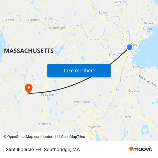 Santilli Circle to Southbridge, MA map
