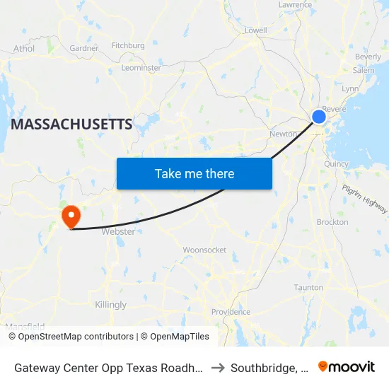 Gateway Center Opp Texas Roadhouse to Southbridge, MA map