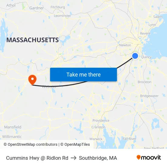 Cummins Hwy @ Ridlon Rd to Southbridge, MA map