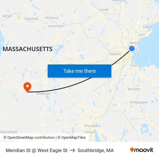 Meridian St @ West Eagle St to Southbridge, MA map